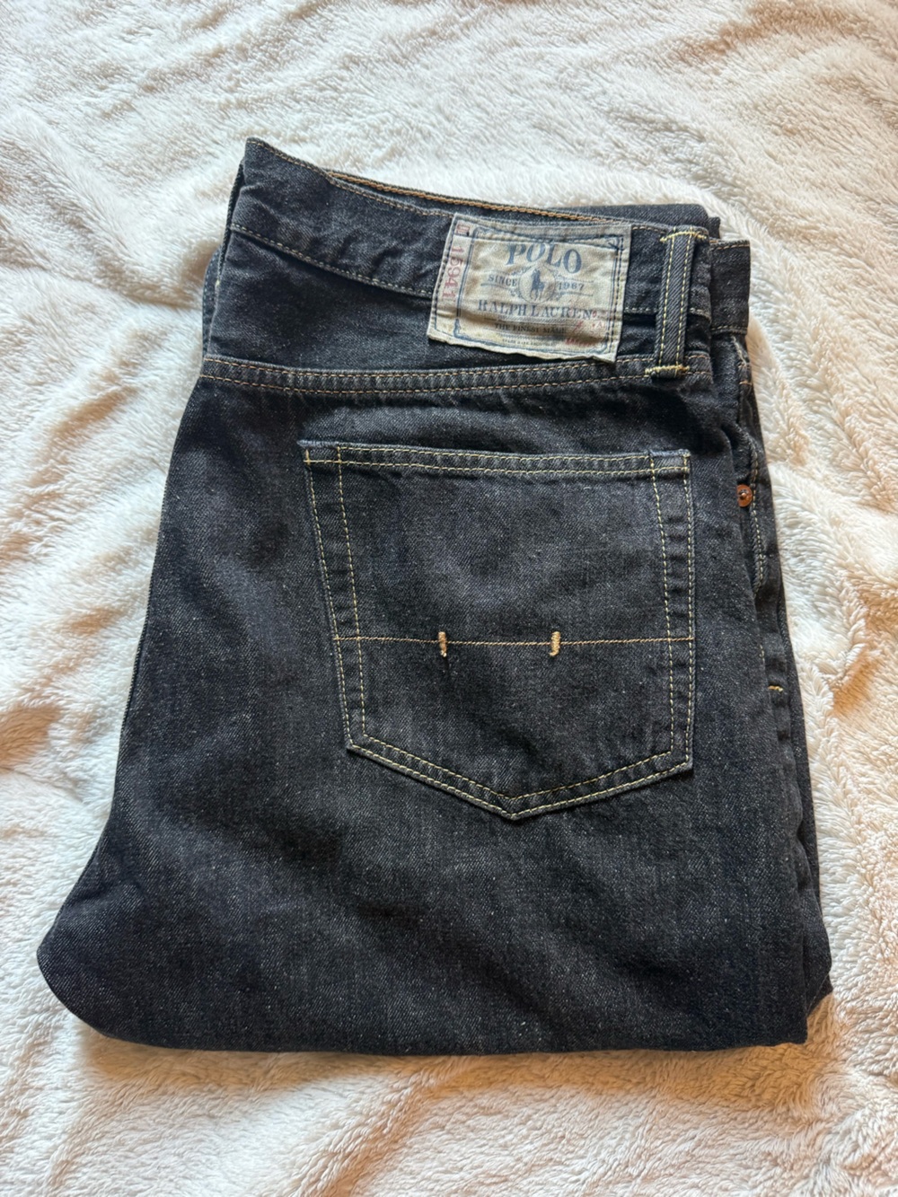 Vintage Polo Ralph Lauren Straight Black Men's Jeans with Contrast Stitching